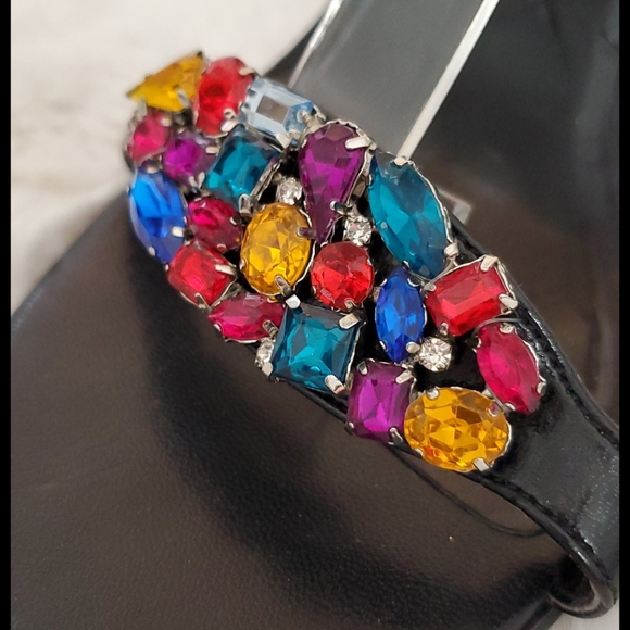 MIXIT Black open toe heels multicolor rhinestones 8.5M - Picture 3 of 8